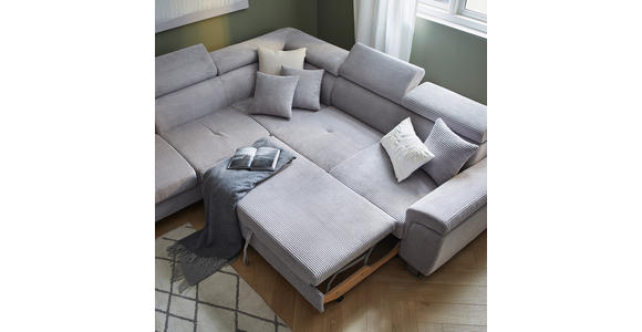ECKSOFA inkl. Funktionen Hellgrau Cord - Silberfarben/Hellgrau, Design, Textil/Metall (257/226cm) - Xora