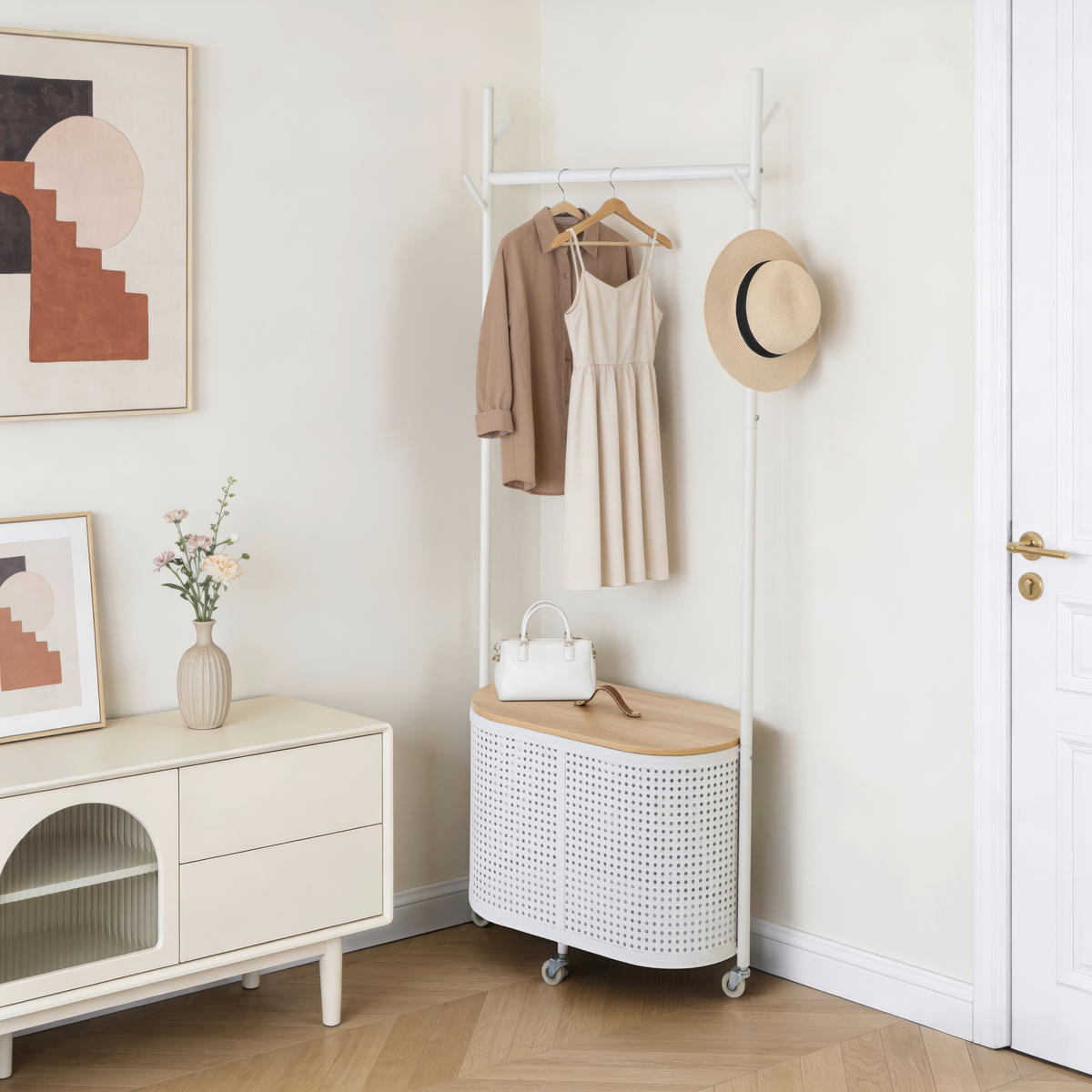 GARDEROBENSTÄNDER in Weiß, Eichefarben 70/174,5/36 cm   - Eichefarben/Weiß, Design, Holzwerkstoff/Kunststoff (70/174,5/36cm) - MID.YOU