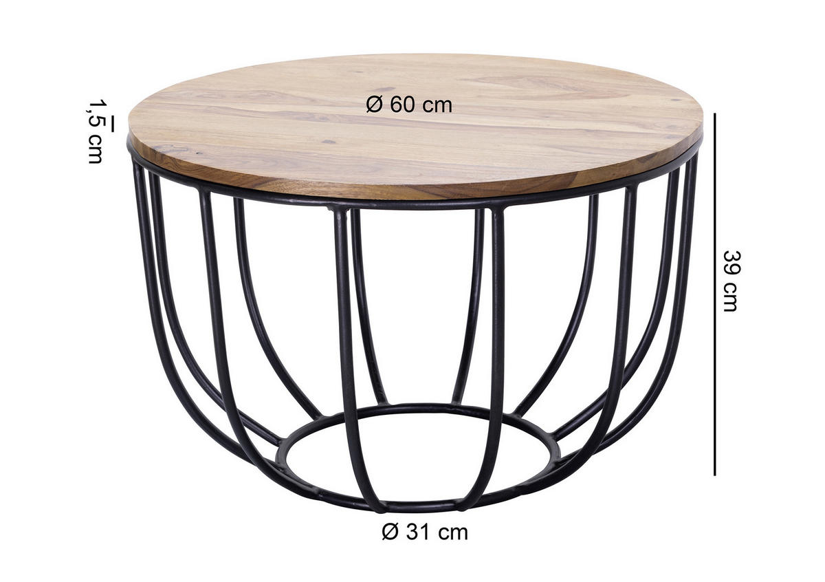 DOHÁNYZÓASZTAL fa 60/60/39 cm   - fekete/sheesham, Design, fa/fém (60/60/39cm) - MID.YOU