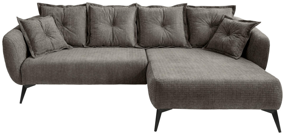 ECKSOFA Graubraun Mikrofaser  - Graubraun/Schwarz, MODERN, Textil/Metall (277/162cm) - Livetastic