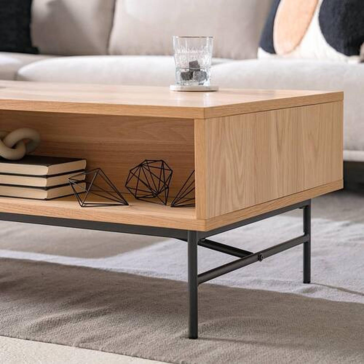 COUCHTISCH Eiche furniert 120/60/40 cm rechteckig Schwarz, Eichefarben  - Eichefarben/Schwarz, MODERN, Holz/Holzwerkstoff (120/60/40cm) - home24