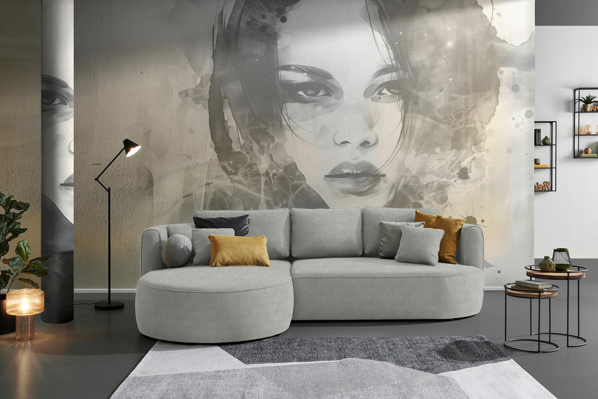 ECKSOFA in Webstoff Grau  - Schwarz/Grau, Design, Kunststoff/Textil (183/284cm) - Welnova