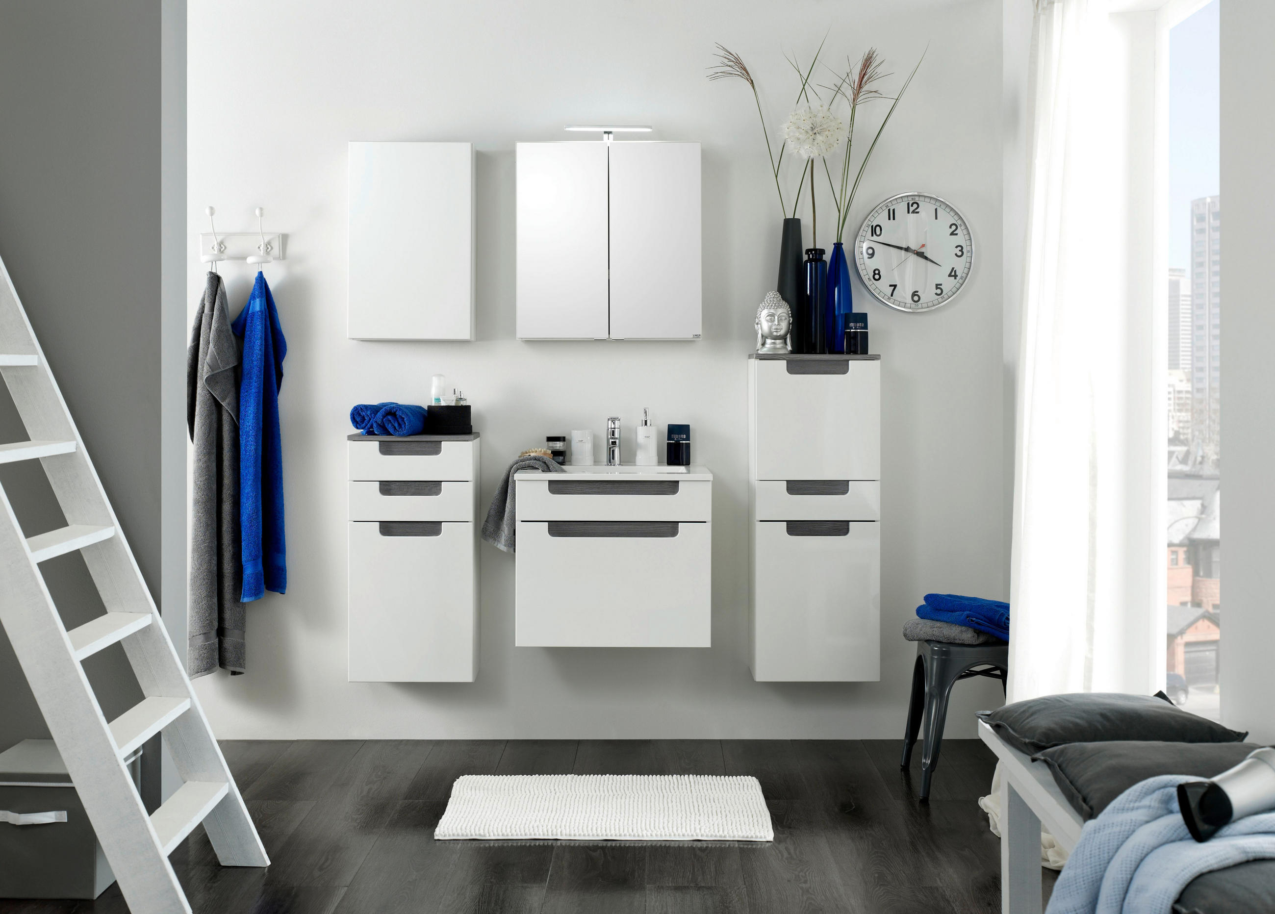 BADEZIMMER  in 60 cm  - Weiß/Silbereichenfarben, MODERN, Holzwerkstoff/Stein (60cm) - Held