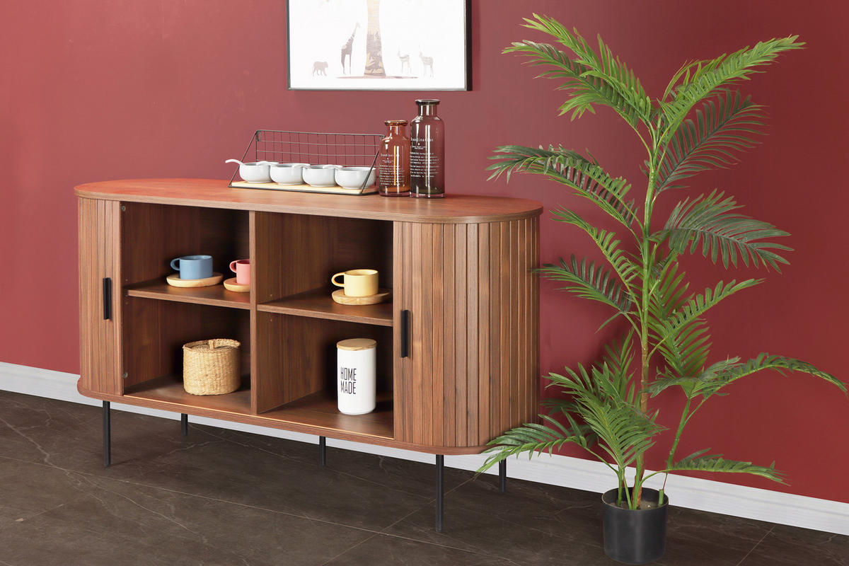 SIDEBOARD  in 140/76/40 cm  - Walnussfarben/Schwarz, Design, Holzwerkstoff/Metall (140/76/40cm) - Livetastic