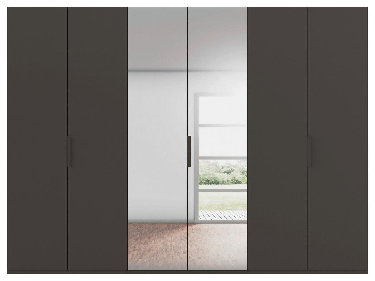 DREHTÜRENSCHRANK 301/235/61 cm,  in Graphitfarben, 6-türig  - Graphitfarben, Basics, Glas/Holzwerkstoff (301/235/61cm) - Novel