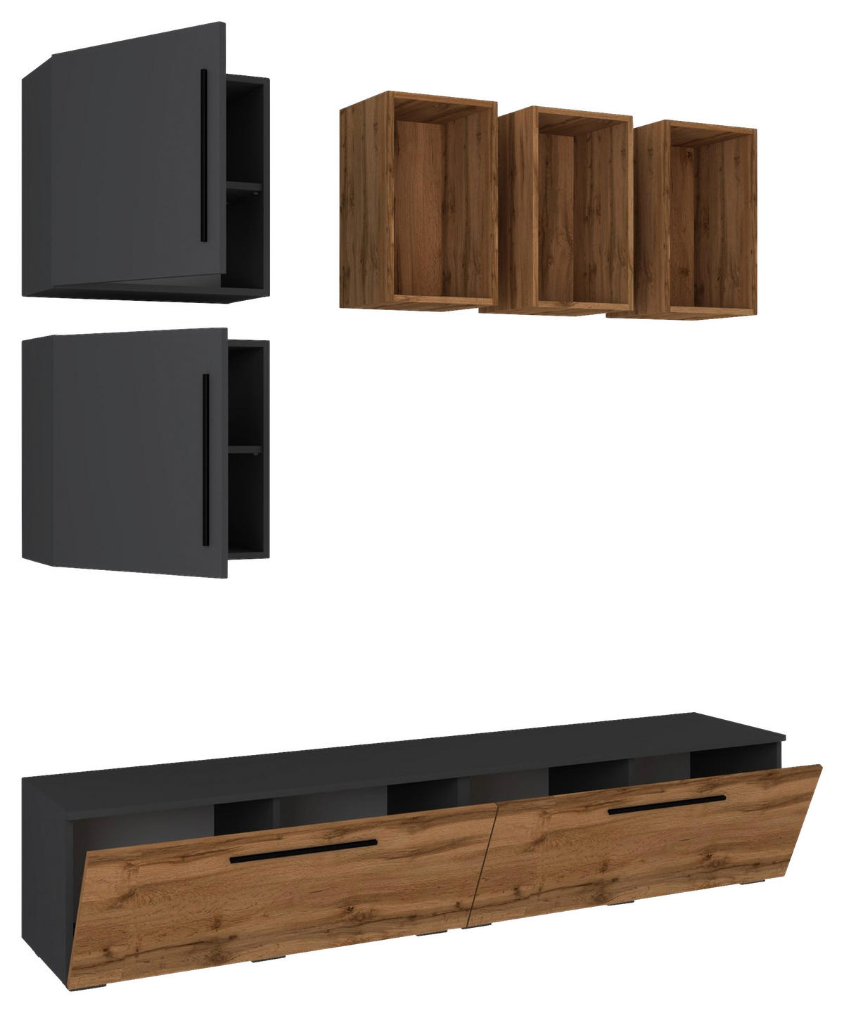 HYLLKOMBINATION  i antracit  190/200/40 cm  - svart/antracit, Modern, trämaterial/plast (190/200/40cm) - MID.YOU