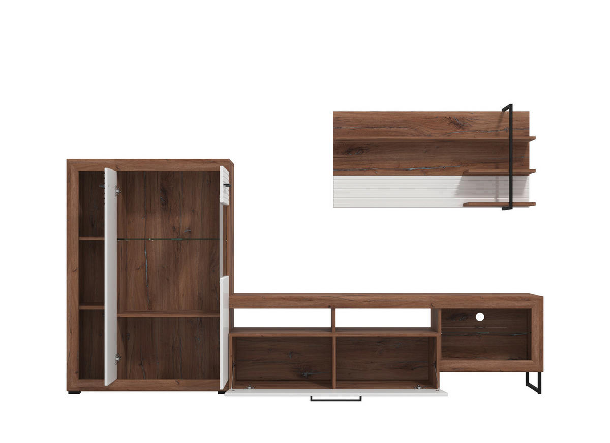 NAPPALI ÖSSZEÁLLÍTÁS magasfényű fehér, sötét tölgy  - sötét tölgy/magasfényű fehér, Basics, faalapú anyag (263/40/162,5cm) - Ti'me