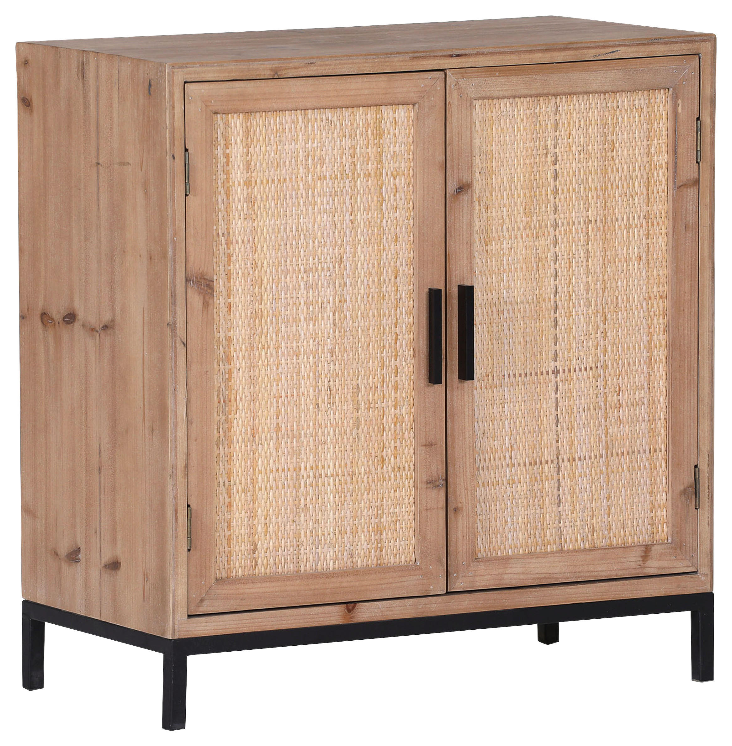 KOMMODE Rattan, Tanne massiv Graubraun - Graubraun/Schwarz, Trend, Holz/Metall (70/73/37cm) - Livetastic