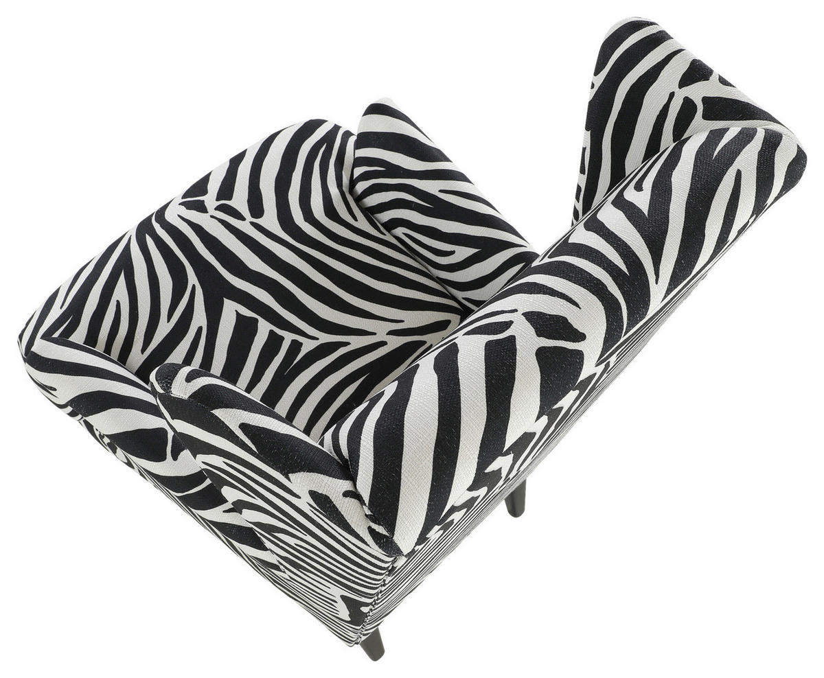 OHRENSESSEL Flachgewebe Schwarz, Weiß  - Dunkelbraun/Schwarz, Design, Holz/Textil (72/104/85cm) - Carryhome