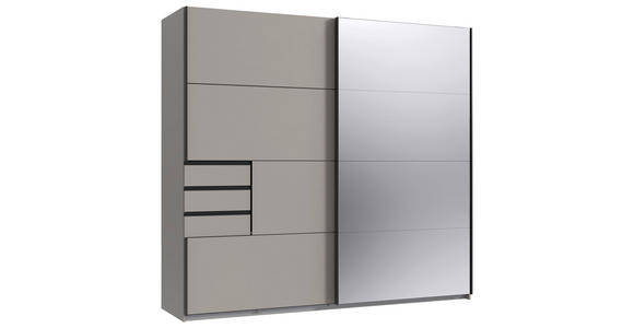 SCHWEBETÜRENSCHRANK  in Graphitfarben, Grau, Sahara  - Schwarz/Graphitfarben, Design, Glas/Holzwerkstoff (225/208/64cm) - Carryhome