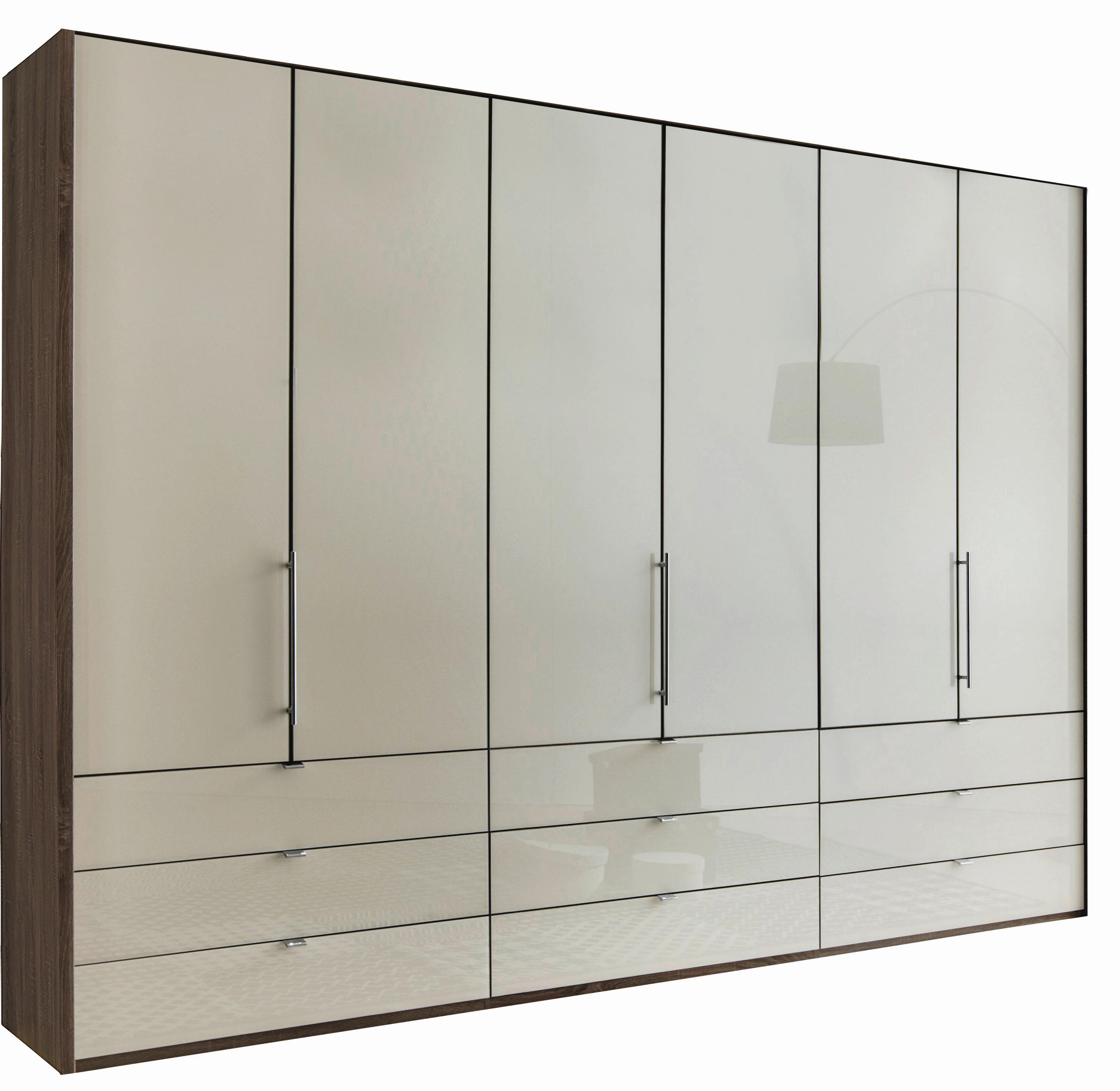 FALTTÜRENSCHRANK 300/216/58 cm 3-türig Trüffeleichefarben, Magnolie  - Chromfarben/Magnolie, KONVENTIONELL, Glas/Holzwerkstoff (300/216/58cm) - Venda