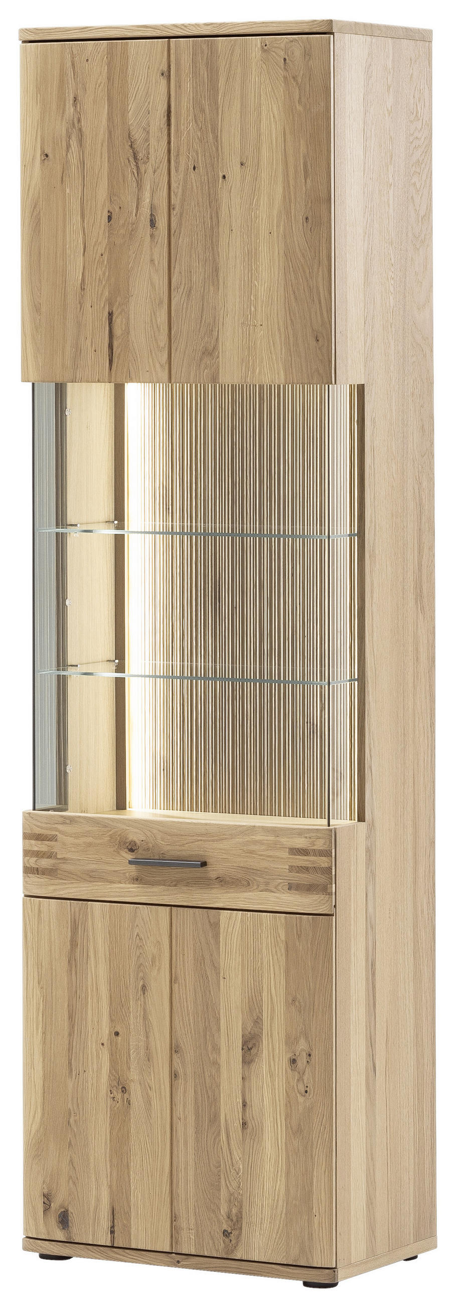 VITRINE Balkeneiche furniert, massiv Eichefarben Einlegeböden - Eichefarben/Anthrazit, Design, Glas/Holz (60/208/37cm) - Livetastic
