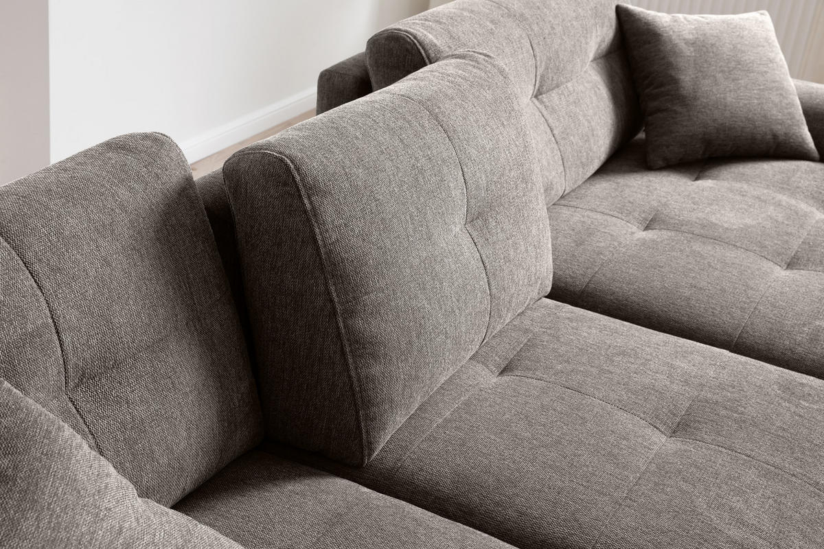 ECKSOFA in Mikrofaser Taupe  - Taupe/Chromfarben, Modern, Kunststoff/Textil (276/193cm) - Hom`in