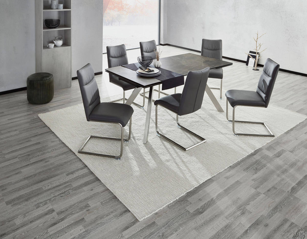 TRPEZARIJSKI STO  crna, boja nerđajućeg čelika   - boja nerđajućeg čelika/crna, Moderno, staklo/metal (180(260)/90/76cm) - Novel