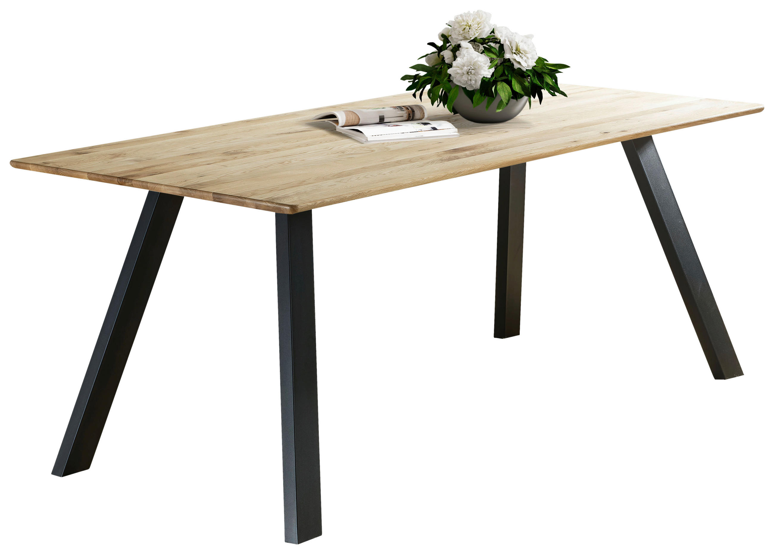 ESSTISCH Eiche massiv rechteckig Schwarz, Eichefarben  - Eichefarben/Schwarz, LIFESTYLE, Holz/Metall (160/90/75cm) - Linea Natura