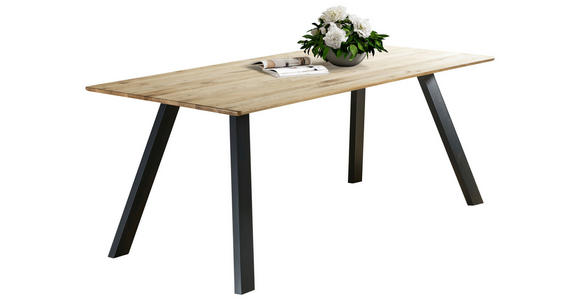 ESSTISCH Eiche massiv rechteckig Schwarz, Eichefarben  - Eichefarben/Schwarz, LIFESTYLE, Holz/Metall (200/100/75cm) - Linea Natura