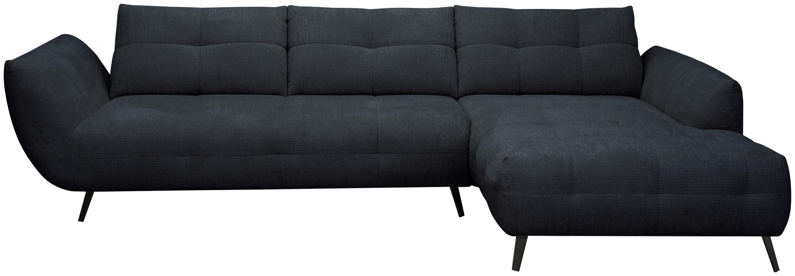 ECKSOFA Dunkelblau Chenille Armlehnenkissen, Rücken echt, Sitztiefenverstellung  - Schwarz/Dunkelblau, KONVENTIONELL, Textil/Metall (313/215cm) - Hom`in