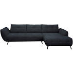 ECKSOFA Dunkelblau Chenille Armlehnenkissen, Rücken echt, Sitztiefenverstellung  - Schwarz/Dunkelblau, KONVENTIONELL, Textil/Metall (313/215cm) - Hom`in