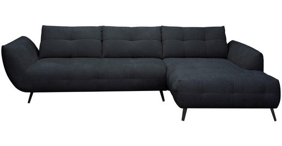 ECKSOFA Dunkelblau Chenille Armlehnenkissen, Rücken echt, Sitztiefenverstellung  - Schwarz/Dunkelblau, KONVENTIONELL, Textil/Metall (313/215cm) - Hom`in