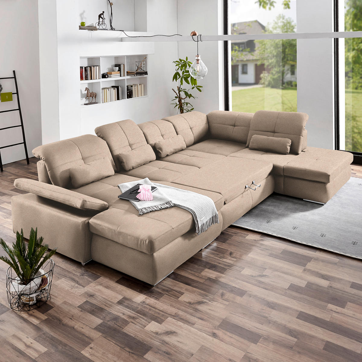 WOHNLANDSCHAFT  in Mikrofaser Beige  - Chromfarben/Beige, Design, Textil (195/371/260cm) - Beldomo Style