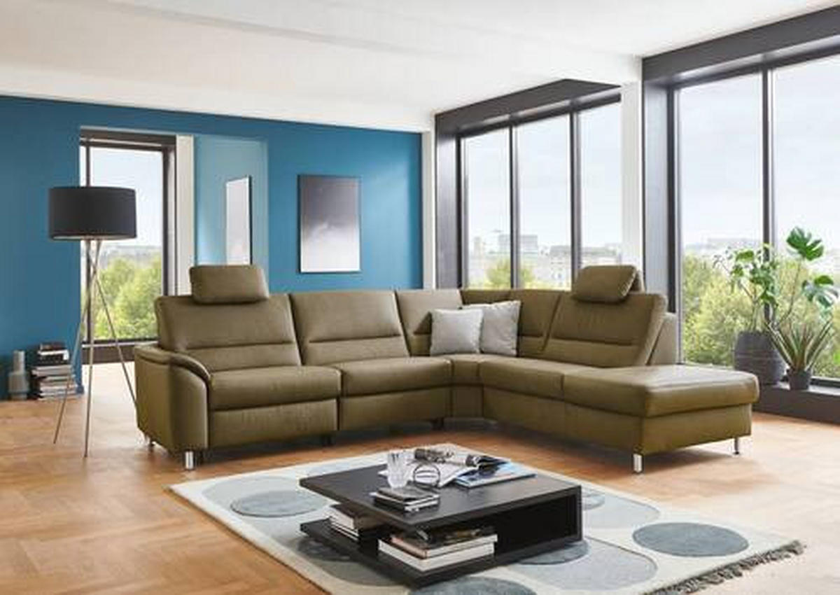 ECKSOFA in Echtleder Grün  - Alufarben/Grün, Konventionell, Leder/Metall (290/249cm) - Beldomo Premium