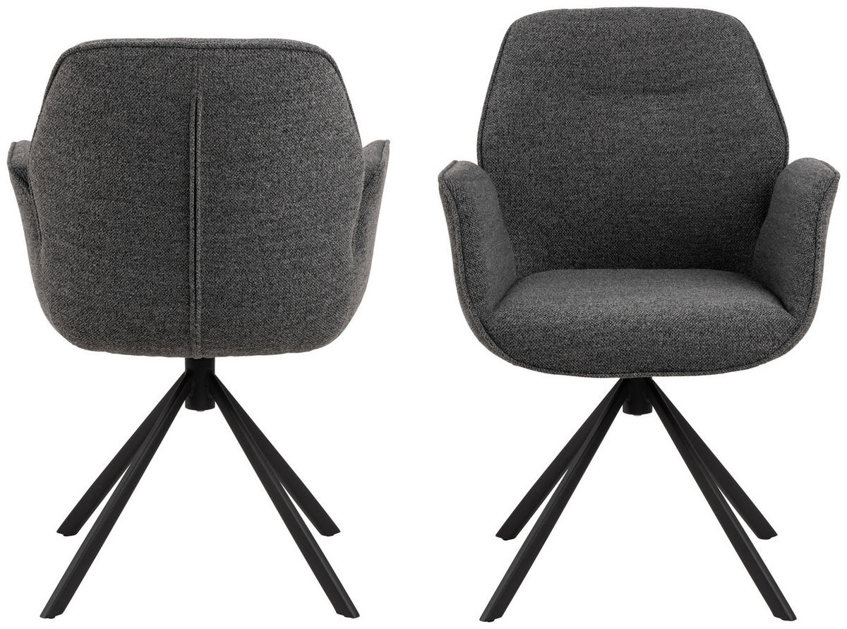 STOLICA S NASLONOM ZA RUKE  antracit  tekstil      - crna/antracit, Design, tekstil/metal (60,5/91/62cm) - MID.YOU