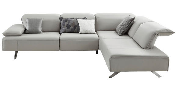 WOHNLANDSCHAFT Silberfarben Echtleder - Dunkelgrau/Anthrazit, Design, Leder/Metall (291/229cm) - Ambiente