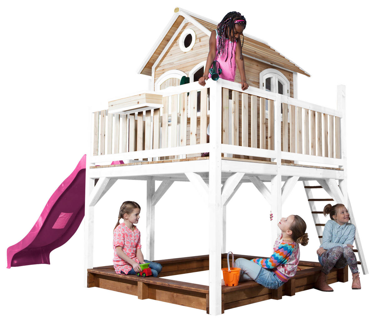 SPIELTURM 377/291/255 cm  - Lila/Braun, KONVENTIONELL, Holz (377/291/255cm) - Ambia Garden