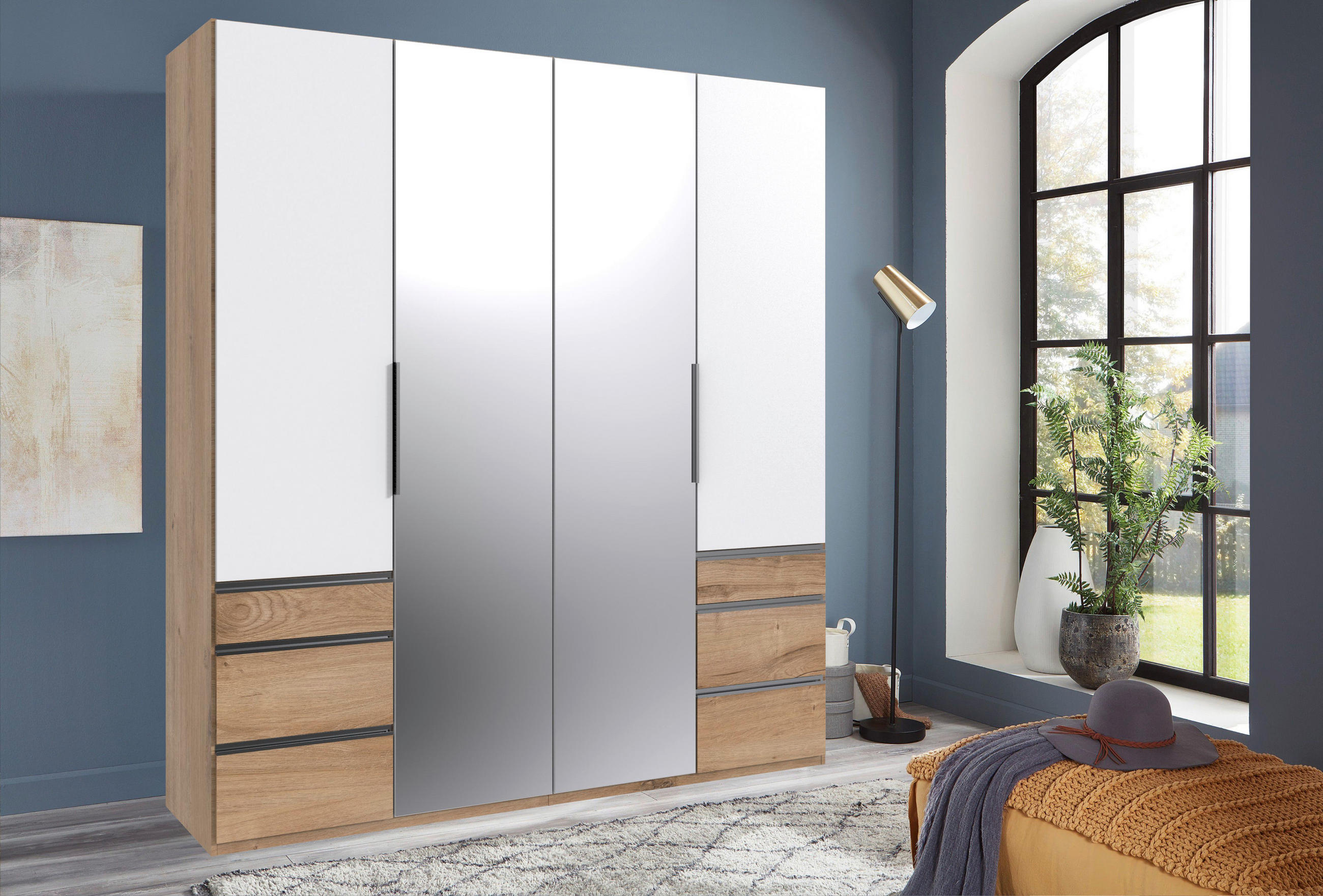 DREHTÜRENSCHRANK in Silberfarben, Weiss, Eichefarben  - Chromfarben/Weiss, Modern, Glas/Holzwerkstoff (200/216/58cm) - MID.YOU