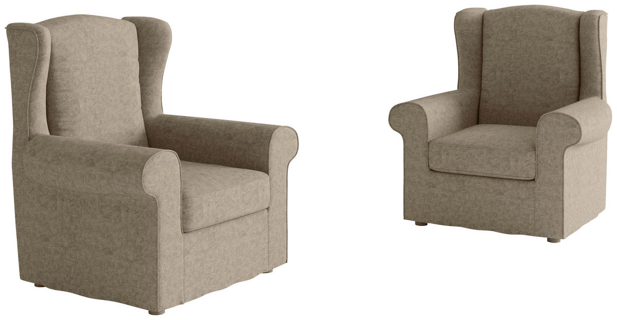 OHRENSESSEL in Flachgewebe Beige  - Beige, Design, Textil/Metall (88/105/90cm) - Livetastic