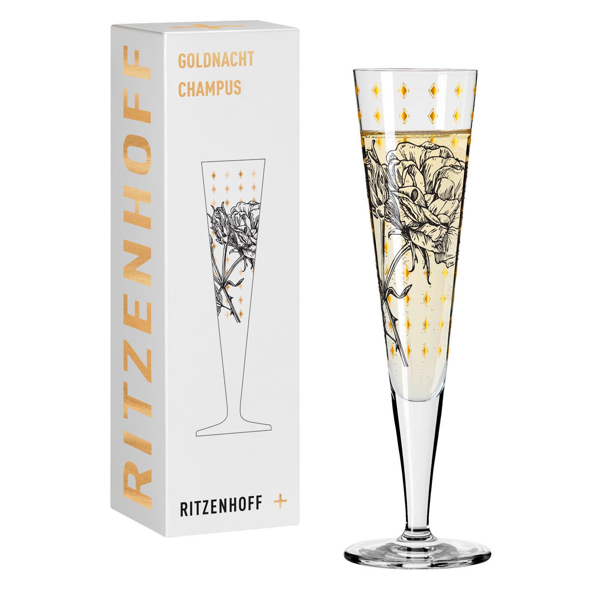 CHAMPAGNERGLAS 205 ml  - Goldfarben/Schwarz, LIFESTYLE, Glas (7,2/7,2/24,0cm) - Ritzenhoff