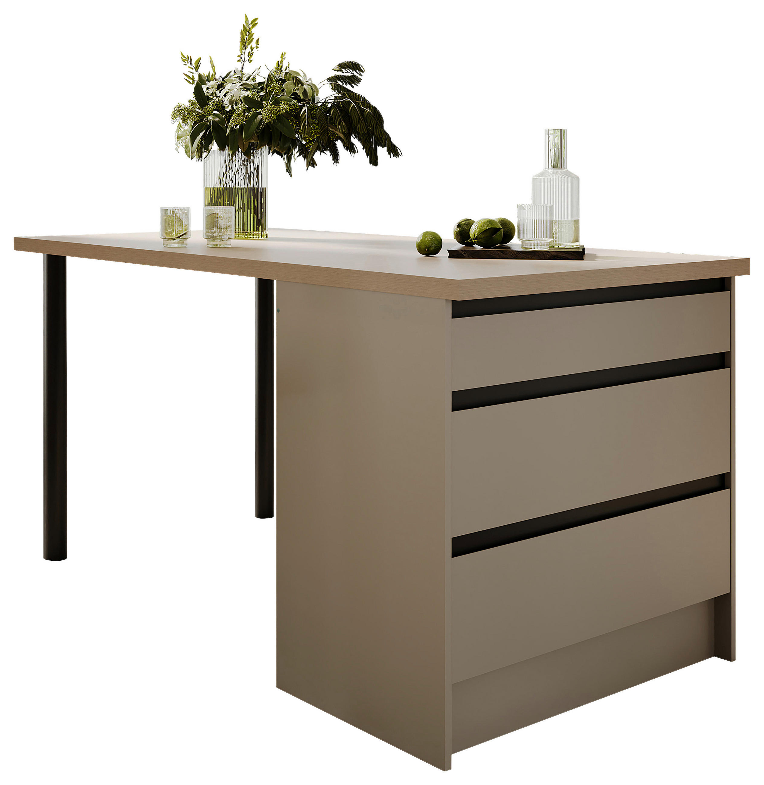 P & B Kücheninsel Troja Grau, Schwarz, Kaschmir 180x91x90 cm