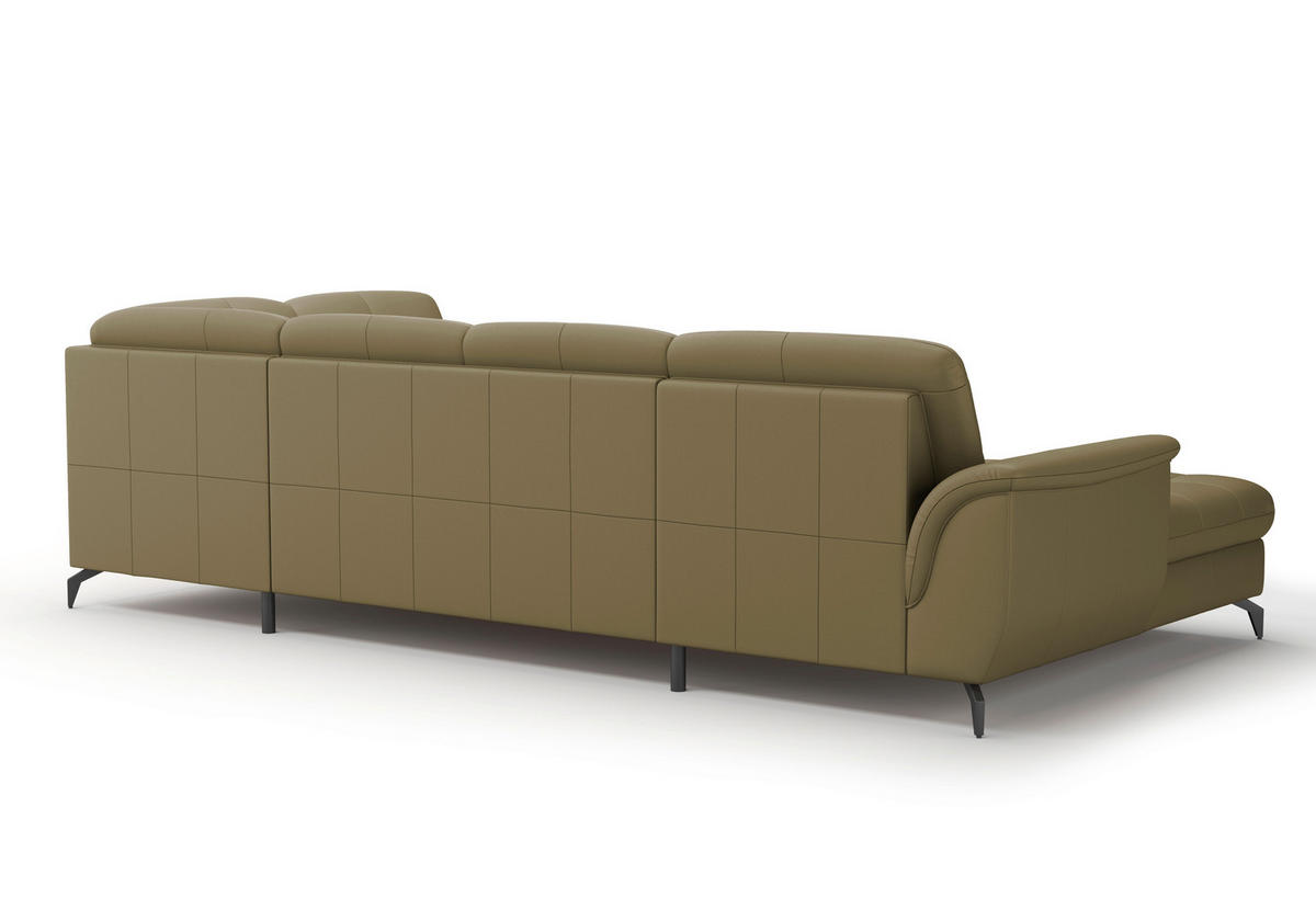WOHNLANDSCHAFT Olivgrün Echtleder  - Schwarz/Olivgrün, MODERN, Leder/Metall (164/319/212cm) - Sit & More