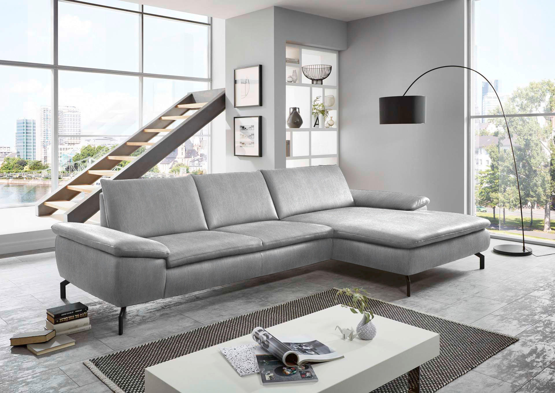 ECKSOFA in Mikrofaser Hellblau  - Schwarz/Hellblau, Design, Textil/Metall (341/181cm) - Dieter Knoll