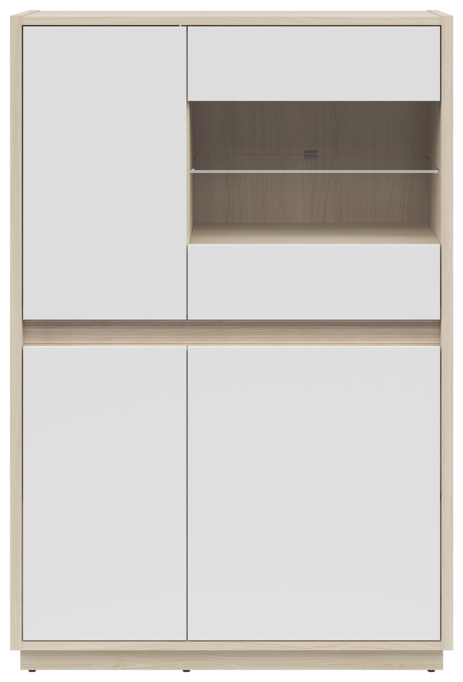 VITRINE in Weiß, Eichefarben  - Eichefarben/Schwarz, KONVENTIONELL, Glas/Holzwerkstoff (95/141,5/42cm) - Hom`in
