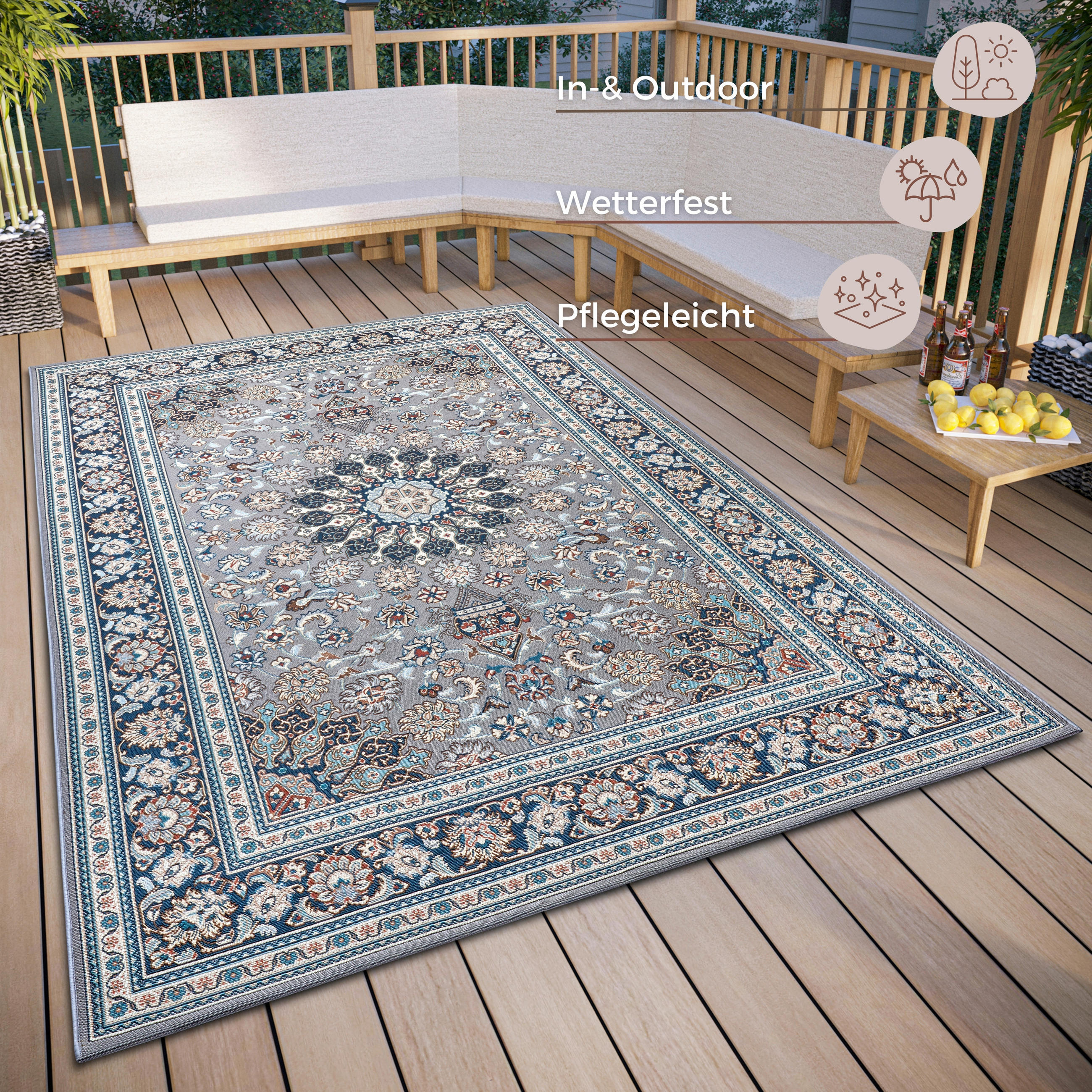 OUTDOORTEPPICH 80/165 cm Flair Blau, Grau  - Blau/Grau, Design, Kunststoff (80/165cm)