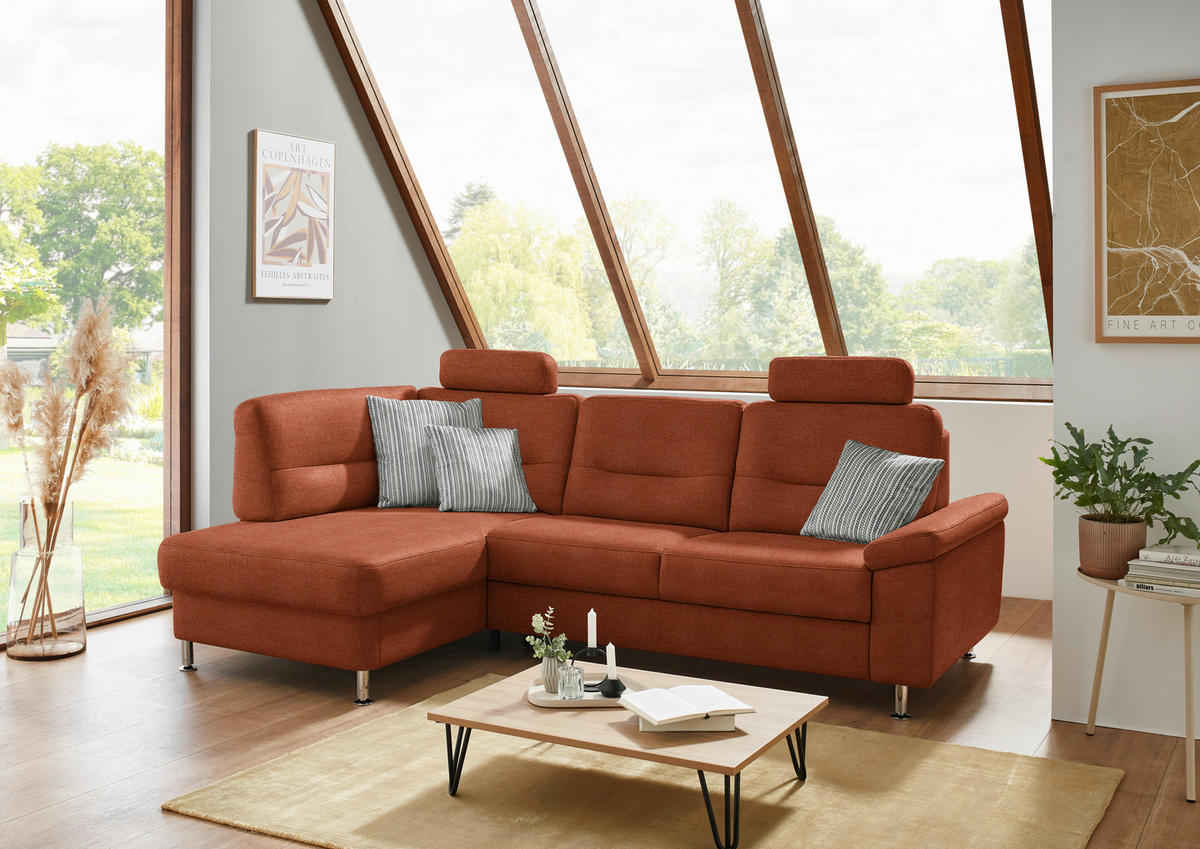 ECKSOFA  in Flachgewebe Terracotta  160/244 cm  - Terracotta/Alufarben, KONVENTIONELL, Textil/Metall (160/244cm) - Beldomo Comfort