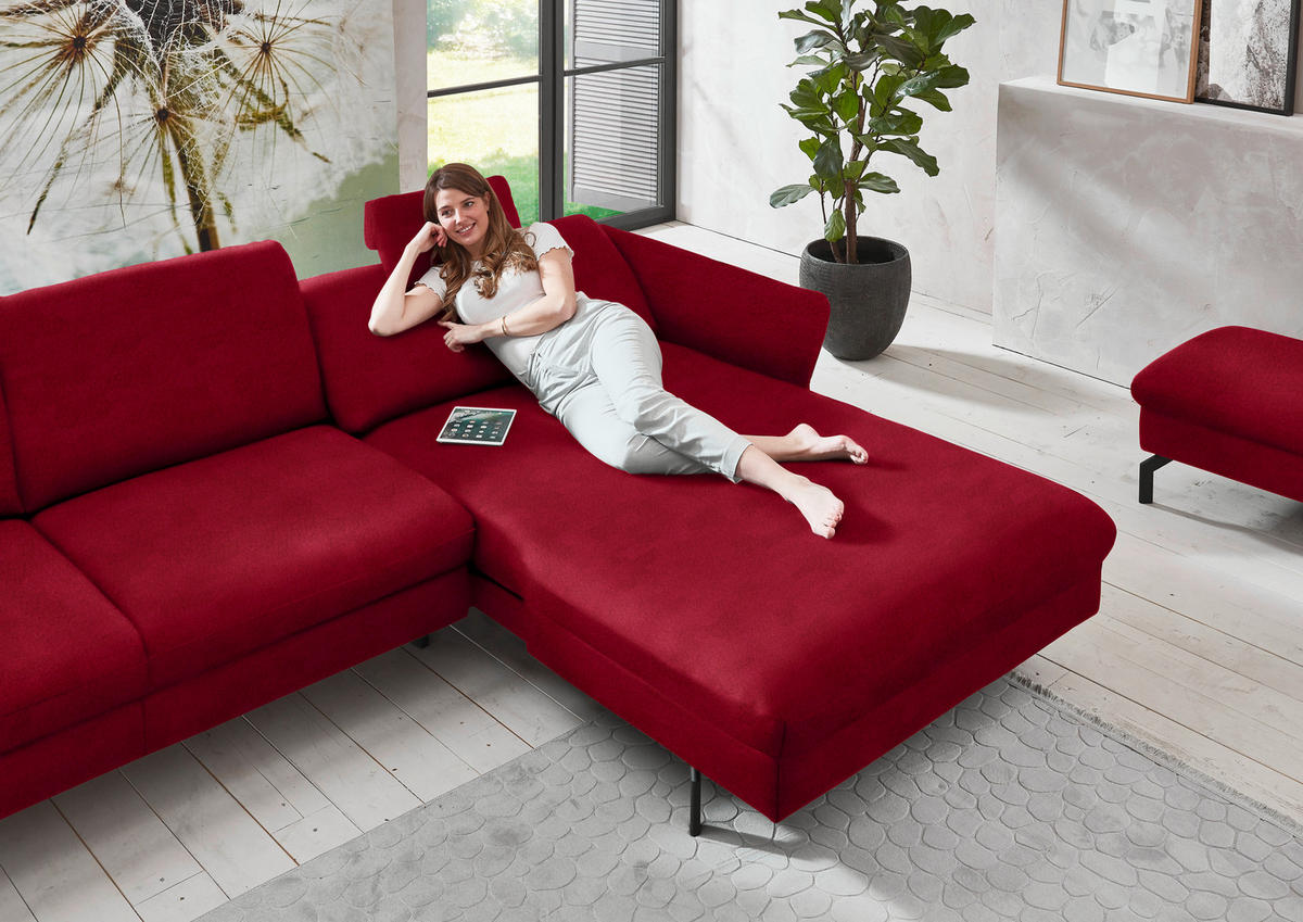 ECKSOFA in Velours Rot  - Rot/Schwarz, Design, Textil/Metall (306/179cm) - Beldomo System
