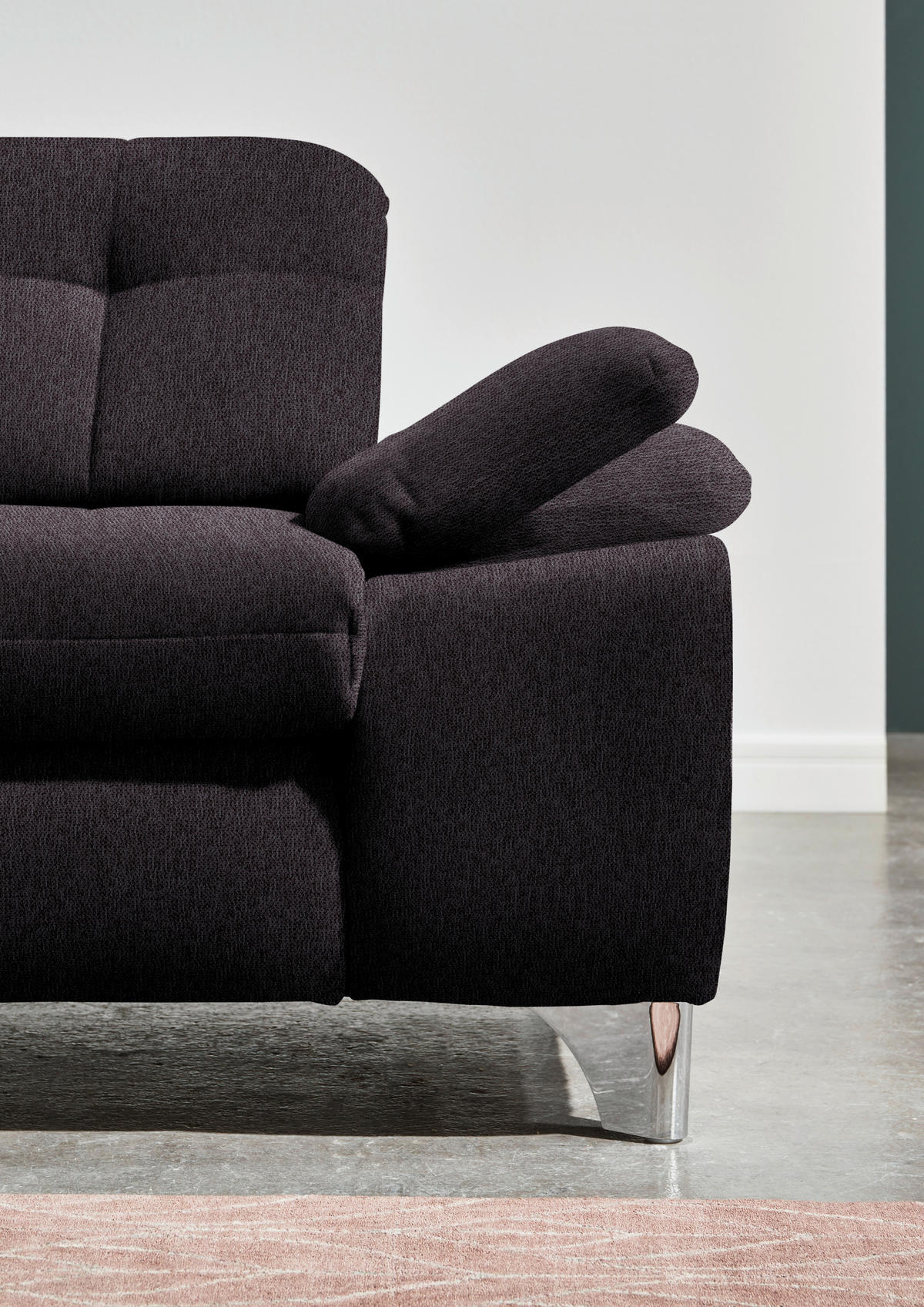 ECKSOFA in Chenille Schwarz  - Chromfarben/Schwarz, Design, Textil/Metall (260/310cm) - Beldomo Speed