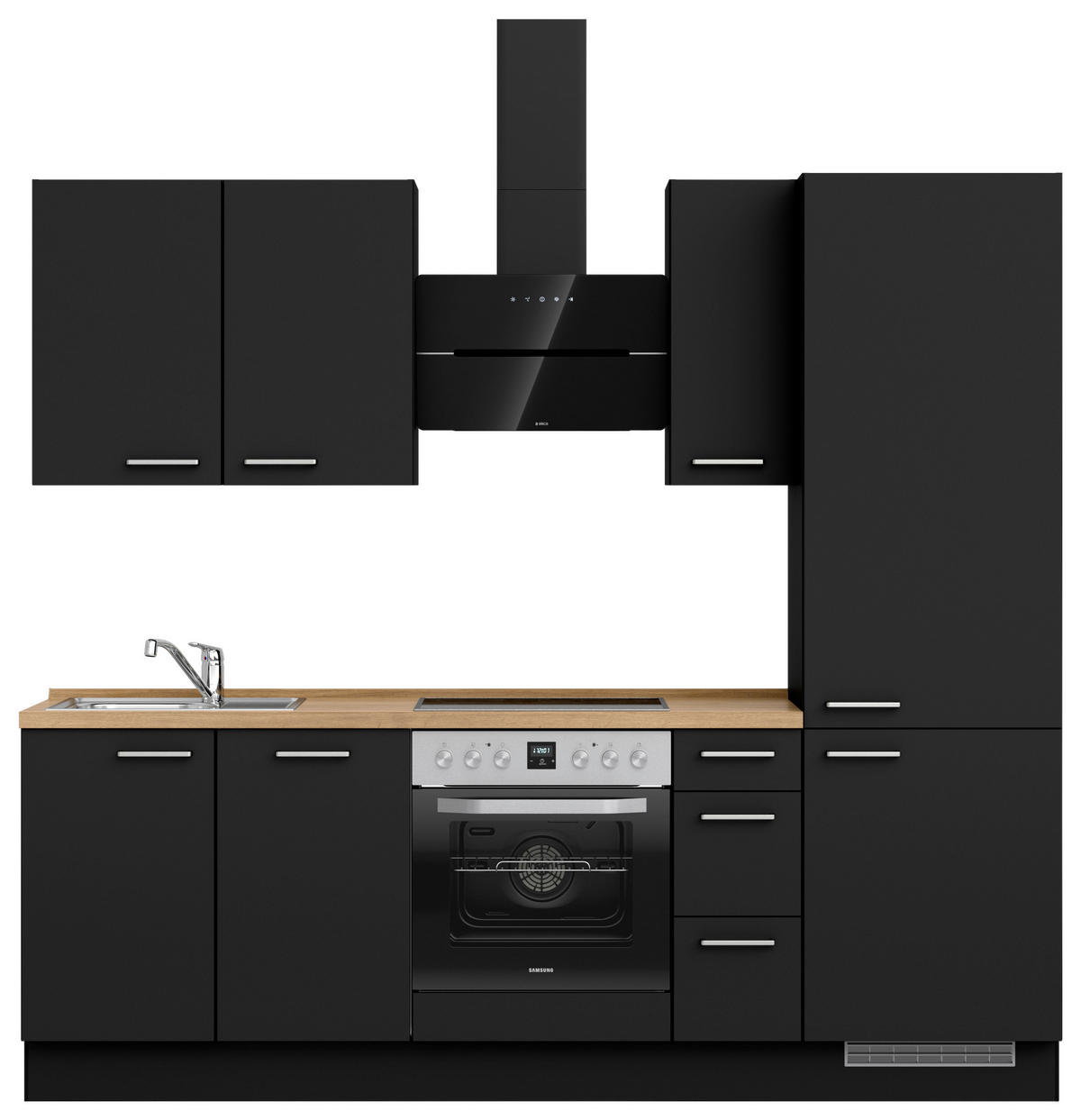 KÜCHENLEERBLOCK 240 cm   in Schwarz, Eichefarben  - Edelstahlfarben/Eichefarben, MODERN, Holzwerkstoff/Metall (240cm) - Nobilia