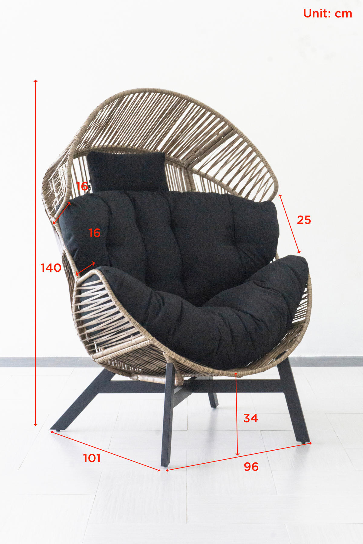 LOUNGESESSEL Naturfarben, Schwarz Stahl  - Schwarz/Naturfarben, Design, Kunststoff/Textil (96/140/101cm) - Ambia Garden