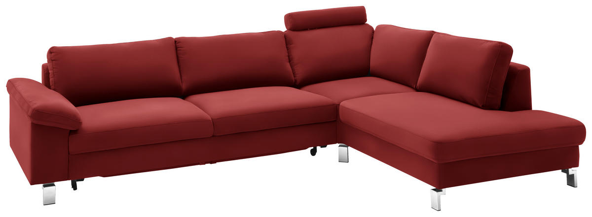 ECKSOFA in Echtleder Rot  - Chromfarben/Rot, Design, Leder/Metall (281/200cm) - Pure Home Lifestyle