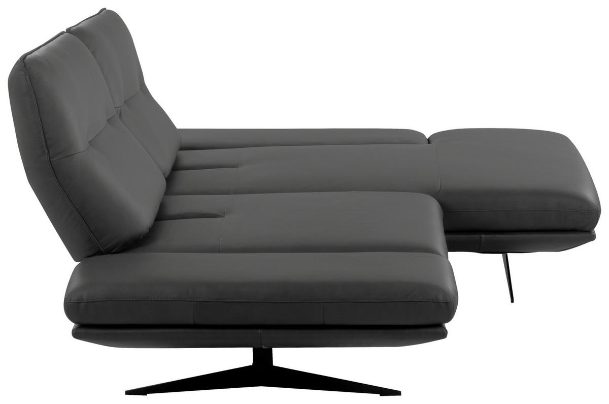 ECKSOFA 235/160 cm  in Echtleder Dunkelgrau Rücken echt, Armteilverstellung, Kopfteilverstellung, Sitztiefenverstellung  235/160 cm  - Dunkelgrau/Schwarz, Design, Leder/Metall (235/160cm) - Celina Home