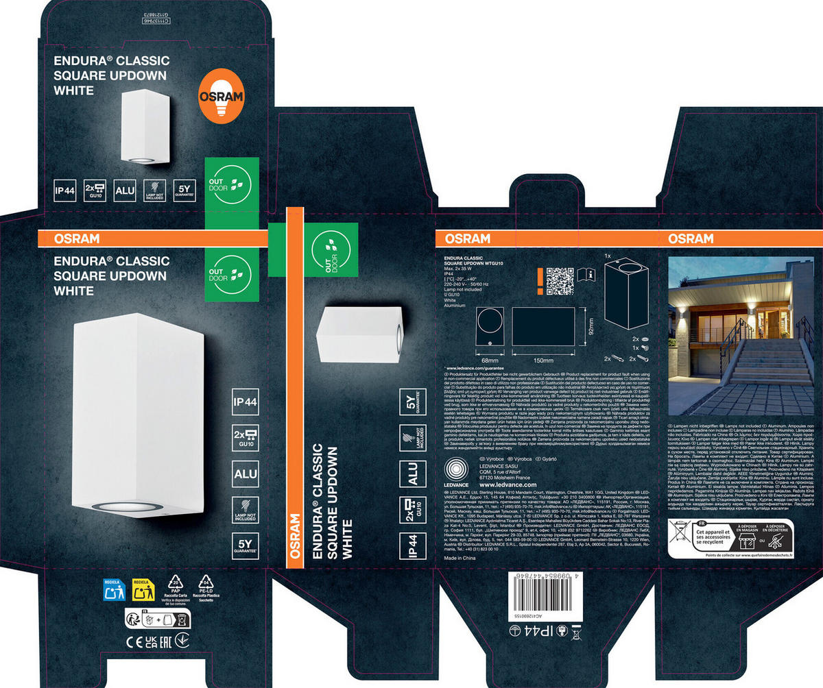 AUßENLEUCHTE 6,8/15/9,2 cm   - Weiß, Basics, Metall (6,8/15/9,2cm) - Osram