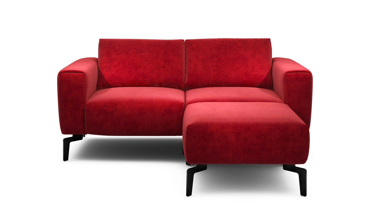 Zweisitzer inkl. Hocker Samt Rot  - Rot/Schwarz, Design, Textil/Metall (180/86/86-94cm) - SENSOO