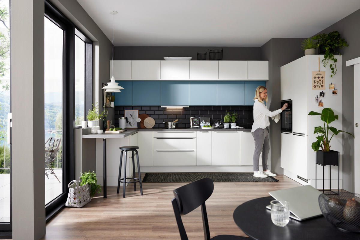 EINBAUKÜCHE UMANI  - Blau/Weiß, Design, Holzwerkstoff - Novel