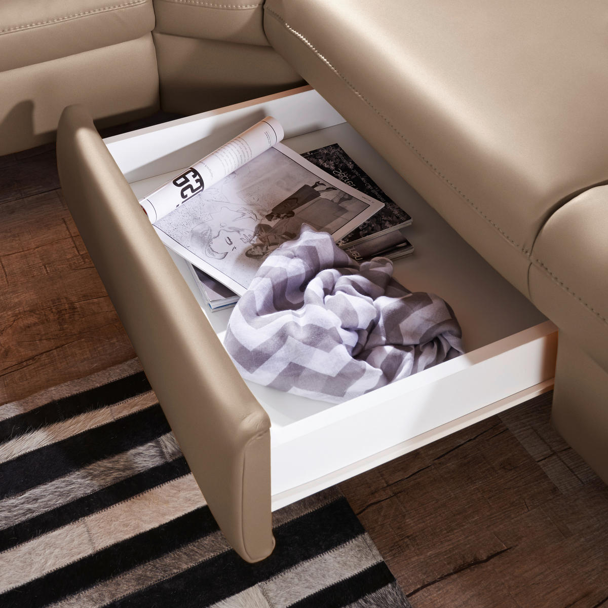 ECKSOFA in Echtleder Braun  - Alufarben/Braun, Design, Leder/Metall (271/239cm) - Cantus