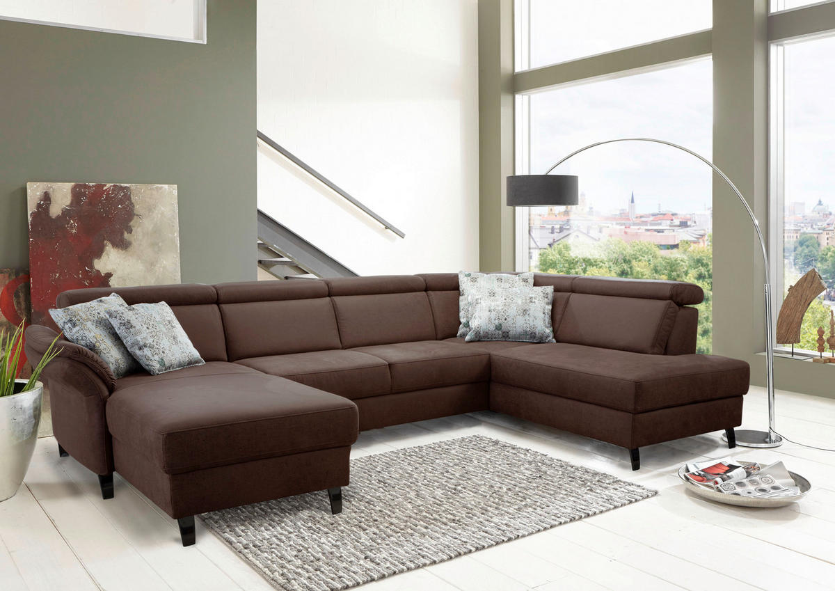WOHNLANDSCHAFT in Mikrofaser Cognac  - Cognac/Schwarz, KONVENTIONELL, Textil/Metall (165/317/193cm) - Sit & More