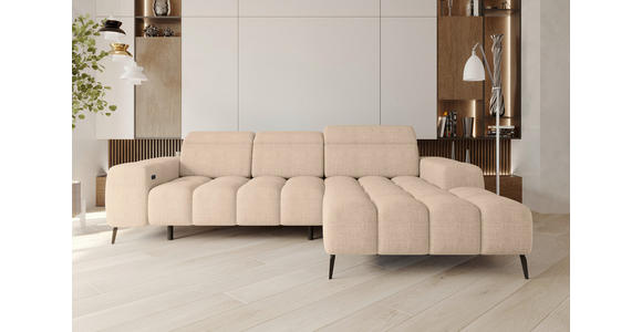 ECKSOFA Beige Flachgewebe Sitztiefenverstellung, Kopfteilverstellung, Rücken echt  - Beige/Schwarz, KONVENTIONELL, Kunststoff/Textil (273/171cm) - Carryhome