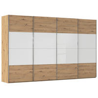 SCHWEBETÜRENSCHRANK 361/223/68 cm 4-türig Weiß, Eiche Artisan  - Chromfarben/Weiß, KONVENTIONELL, Glas/Holzwerkstoff (361/223/68cm) - Novel